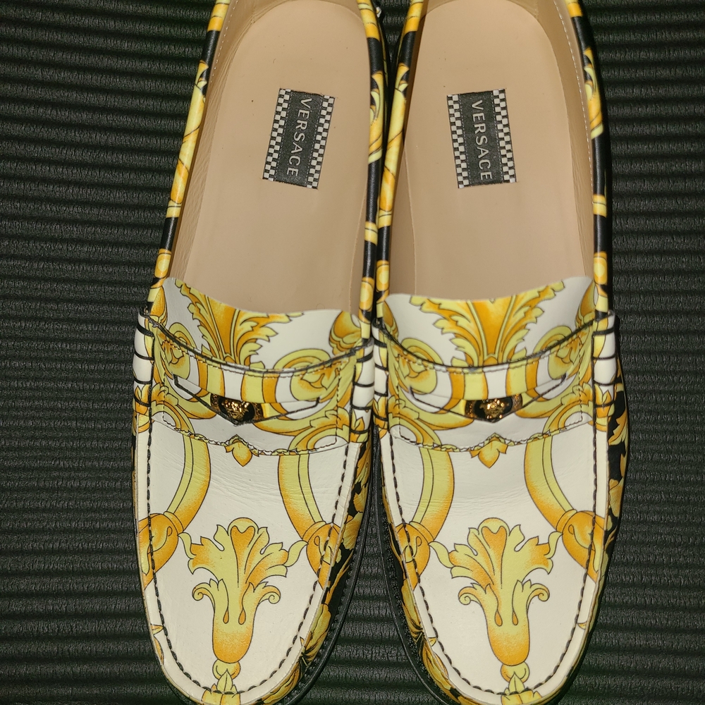 Versace Men's Gold and White Baroque Loafers - Picture 6 of 6